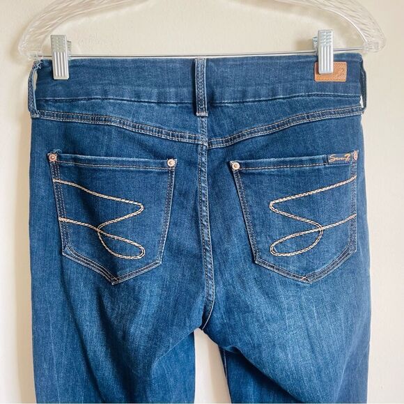 SEVEN7 High Rise Skinny Tummyless Dark Wash Distressed Jeans 6 - Picture 7 of 10